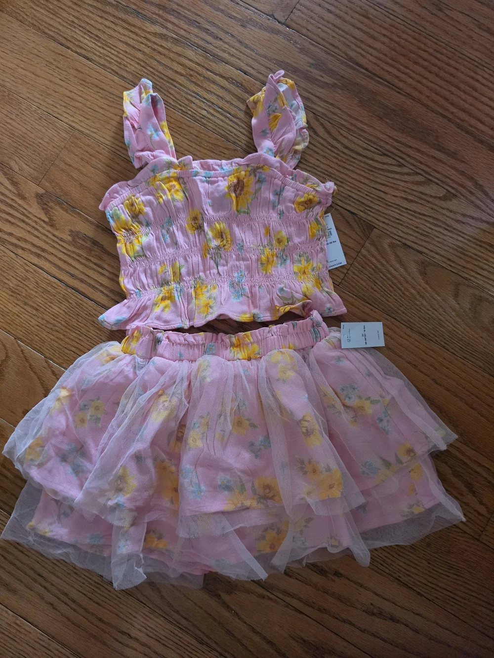 Old Navy Pink and Yellow Floral Ruffle Two-Piece Set